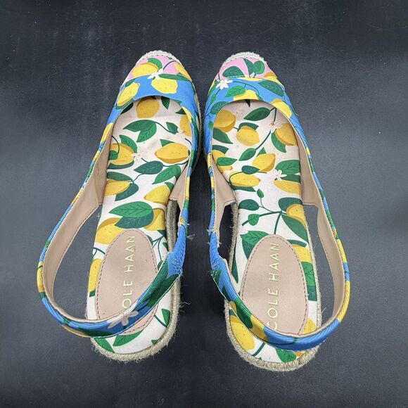 Cole Haan Womens Size 7B Lemon Printed Slingback Espadrille Heels Shoes W27457 - Picture 6 of 7